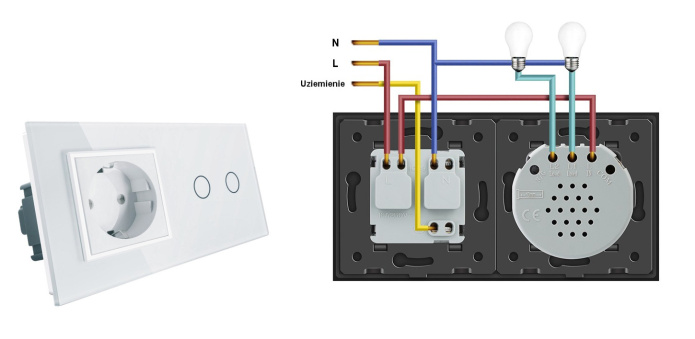 Gniazdo 230V 16A z włącznikiem dotykowym podwójnym LIVOLO | 702G | Biały panelu 701GFR Biały